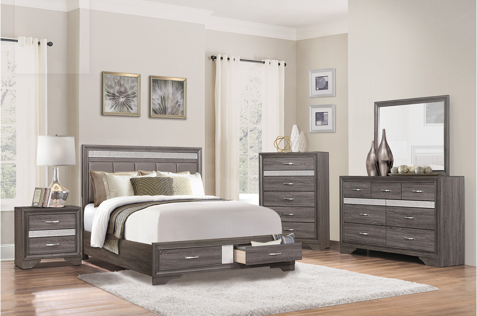 Luster Gray finish 6 PC Queen Bedroom Collection available in Grey/White 1505 MZ365