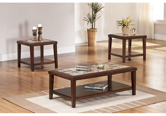 3 PIECE COFFEE TABLE SET IN FAUX MARBLE INSERT