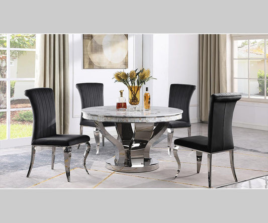 Celeste 5 PC (White) Table with Chara Chair Set (Chairs available in Grey or Black) Web Exclusive