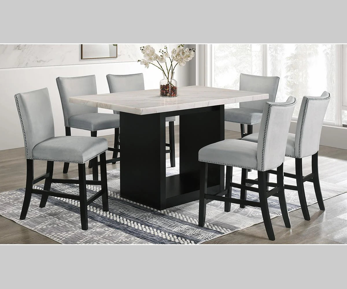 Folando Real Marble Pub Table with Grey Chairs P6335 KW-365
