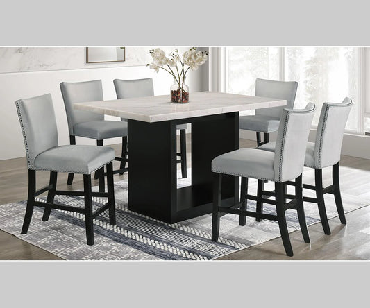 Folando Real Marble Pub Table with Grey Chairs P6335 KW-365
