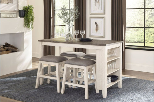 5 PCS Counter Height Dining Table Set With Built-In Bookcase M-5603WW