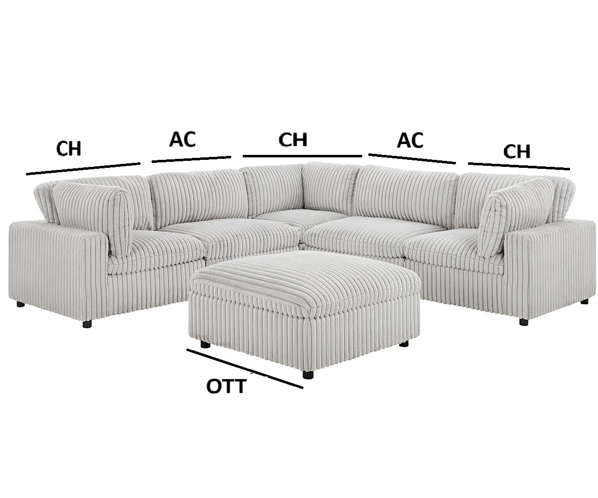 Colton Mink Fabric Modular Sectional With Ottoman Light Grey 8989 KW