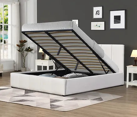 Frankfurt Lift top Storage Bed White PU  Queen Size