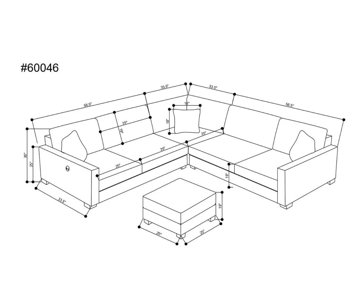 Cameron Toscana Grey Fabric Sectional with Ottoman & Built-in USB 60046 KW