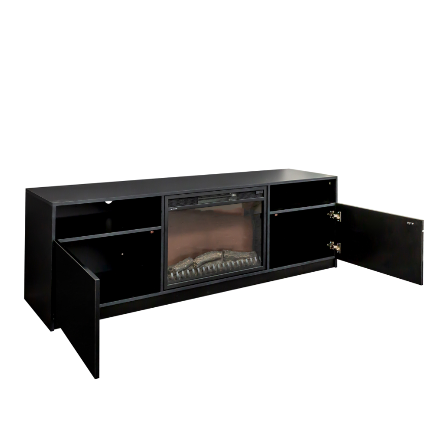 70-inch TV Stand with Fireplace, Black Gloss Finish