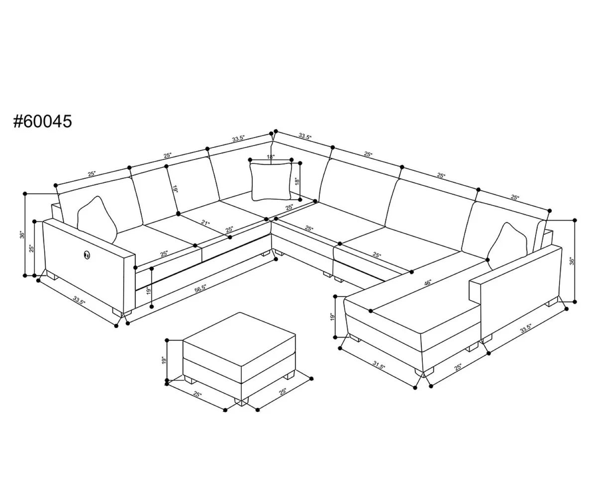 Corbin Toscana Grey Fabric Sectional with Ottoman & Built-in USB 60045 KW