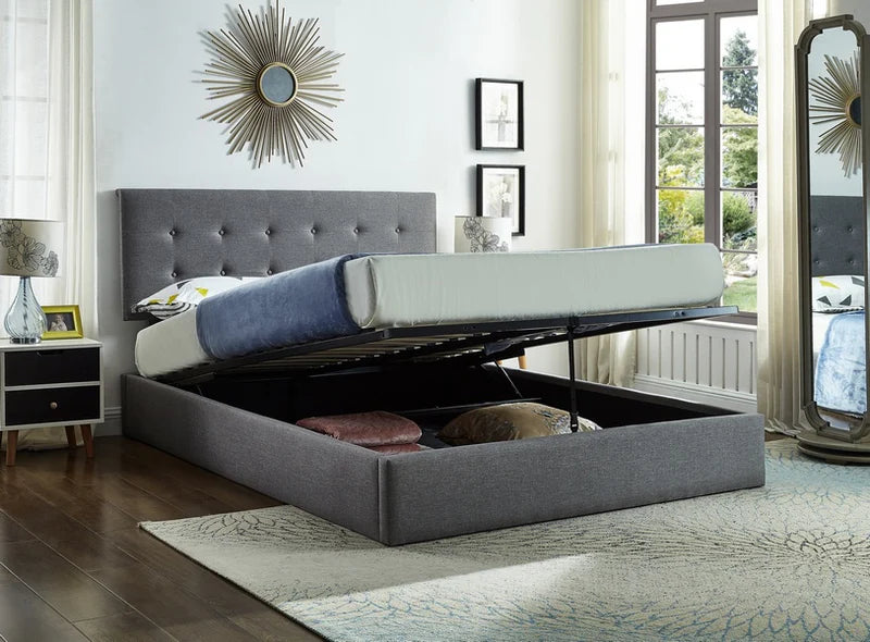 Hydraulic Lift Grey Fabric Storage Bed Double /Twin size IF5445