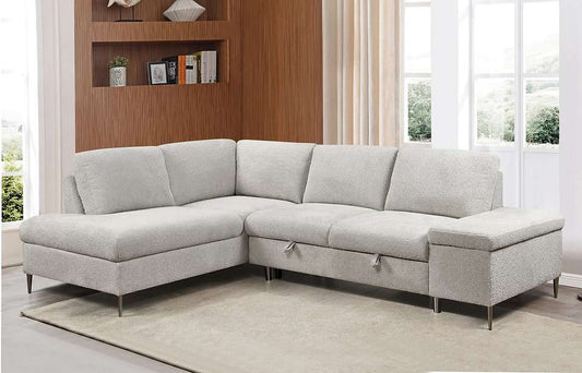 IF-9023 Beige Boucle Fabric Sofa Bed Sectional w/ Storage (LHF)