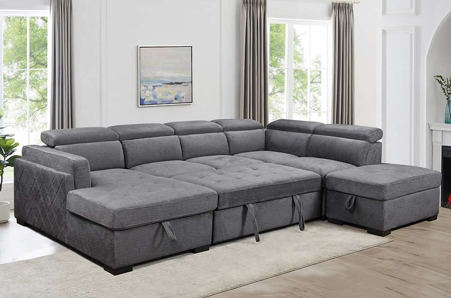 IF-9090 Grey Linen Sofa Bed Sectional w/ Storage (LHF)