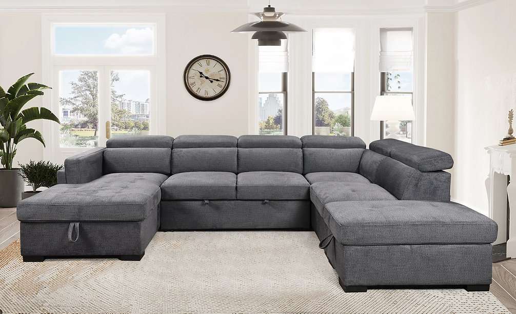 IF-9090 Grey Linen Sofa Bed Sectional w/ Storage (LHF)