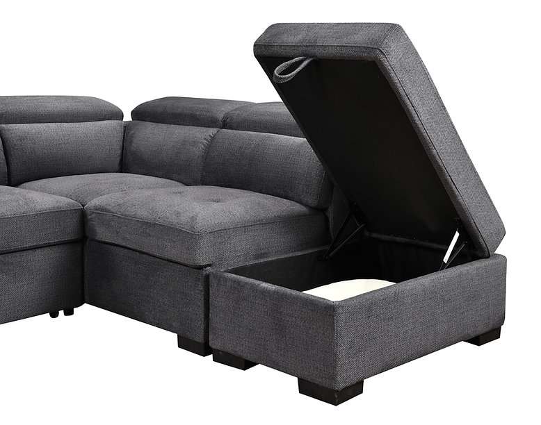 IF-9090 Grey Linen Sofa Bed Sectional w/ Storage (LHF)