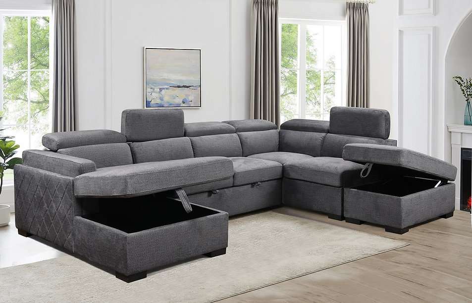 IF-9090 Grey Linen Sofa Bed Sectional w/ Storage (LHF)