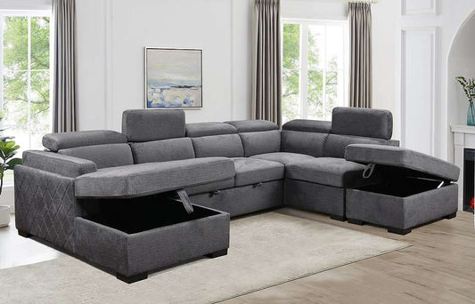 IF-9090 Grey Linen Sofa Bed Sectional w/ Storage (LHF)