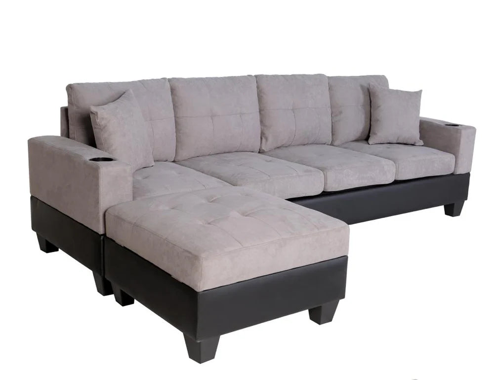 Queens Reversible Sectional Sofa - Grey Velvet BOL-365