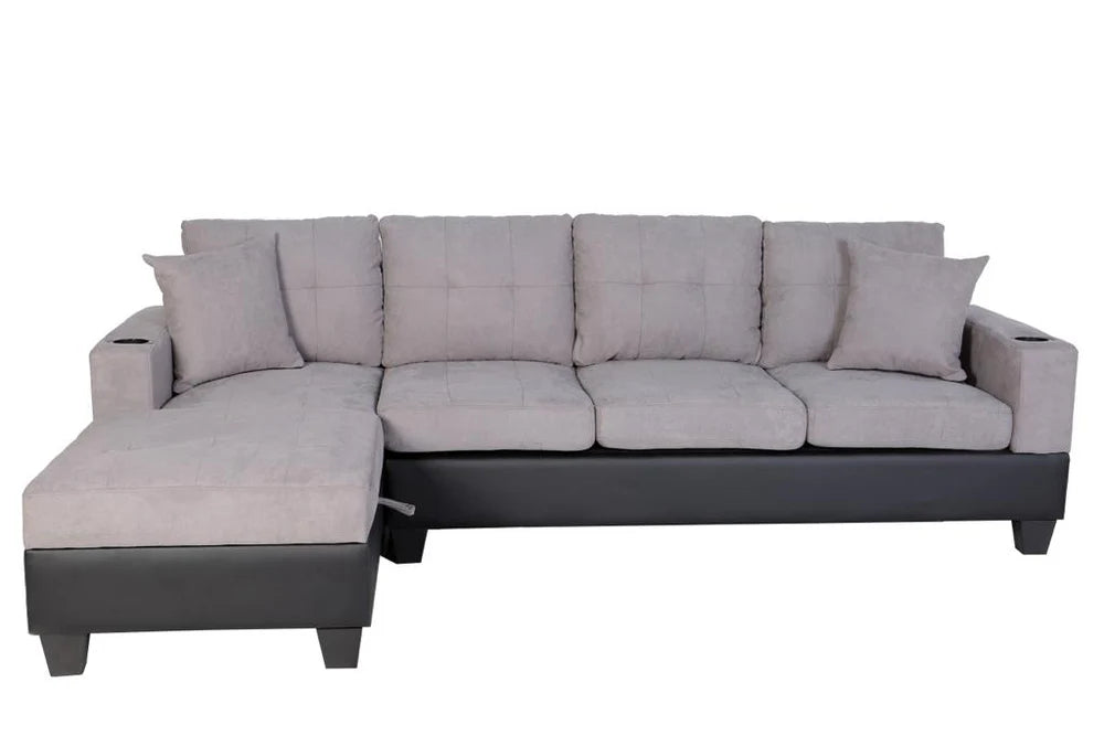Queens Reversible Sectional Sofa - Grey Velvet BOL-365