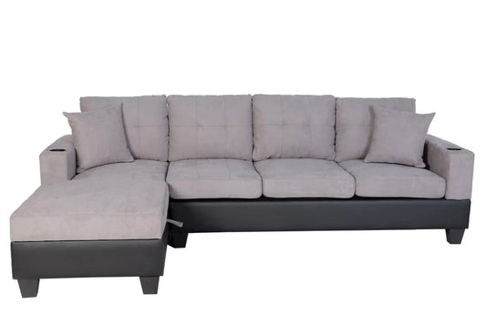 Queens Reversible Sectional Sofa - Grey Velvet BOL-365