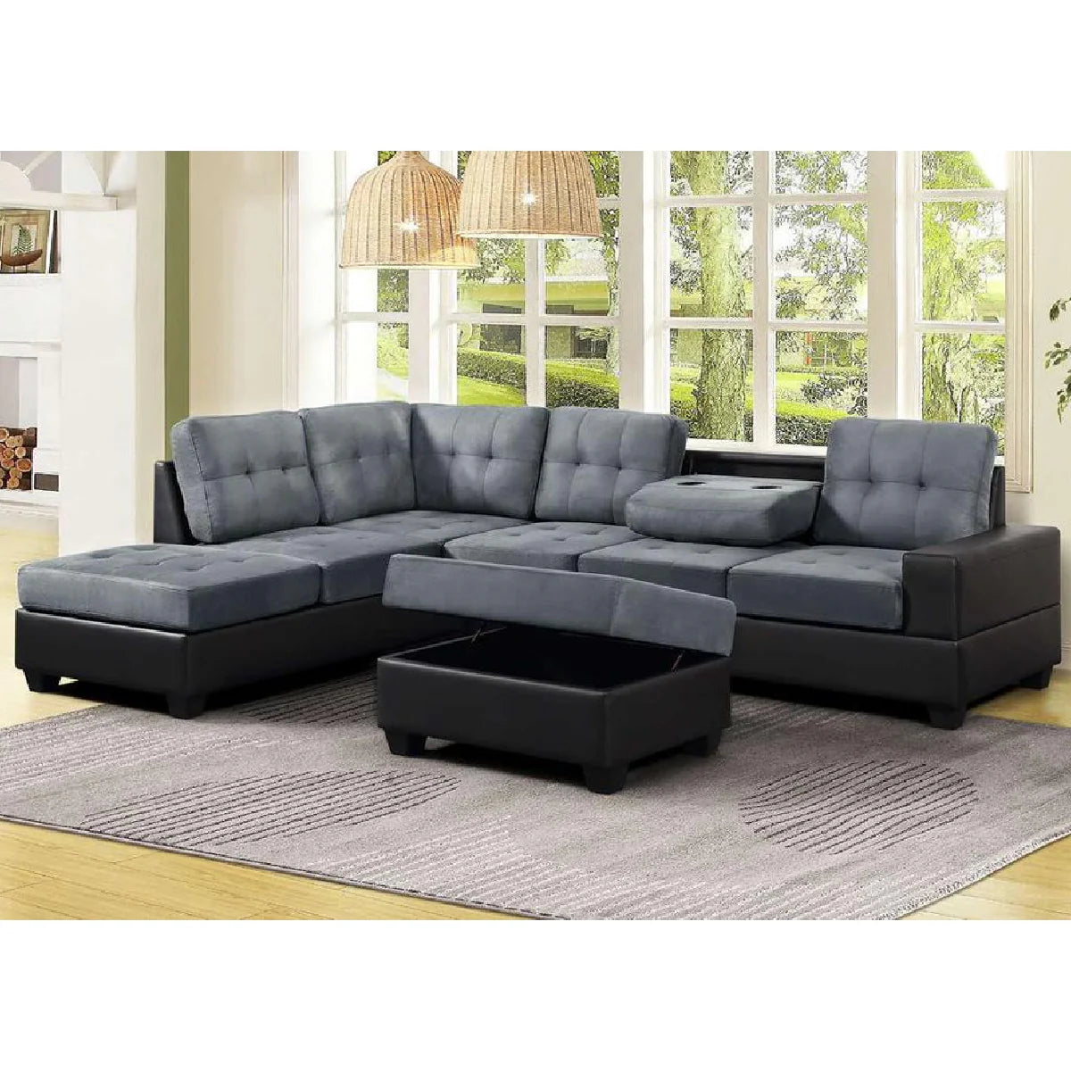 Roma Velvet Sectional Sofa and Ottoman Bol-365