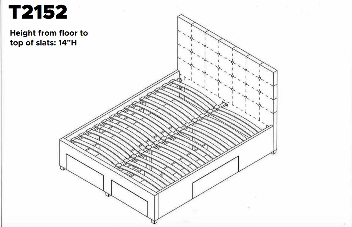 Grey Fabric Bed with Drawers T2152