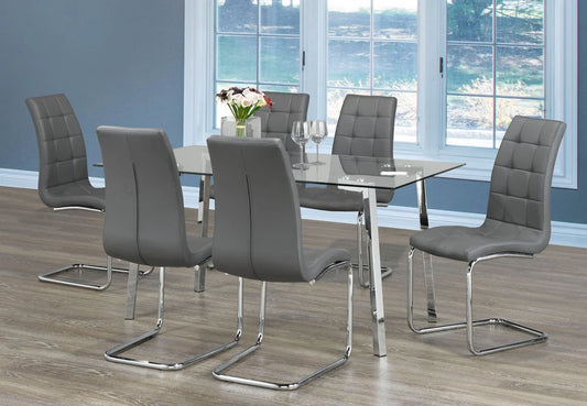7PC Glass Dining Set with Grey Chairs IFT5057-C1752