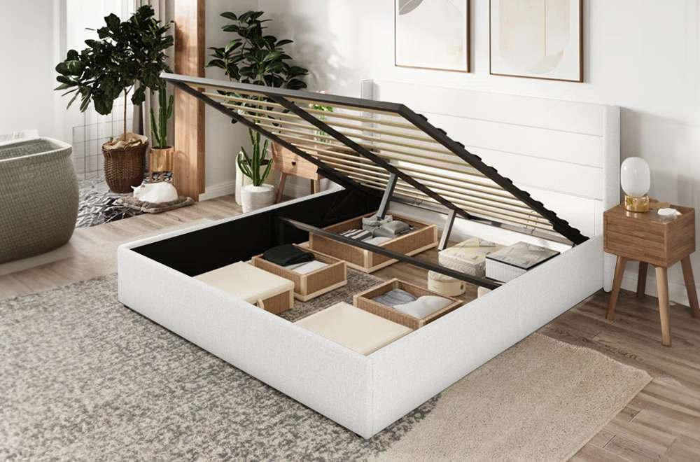 Grey Linen Platform Bed w/ Hydraulic Storage T2162-365