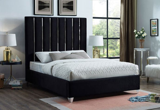 Velvet Black Fabric Upholstery Queen Bed