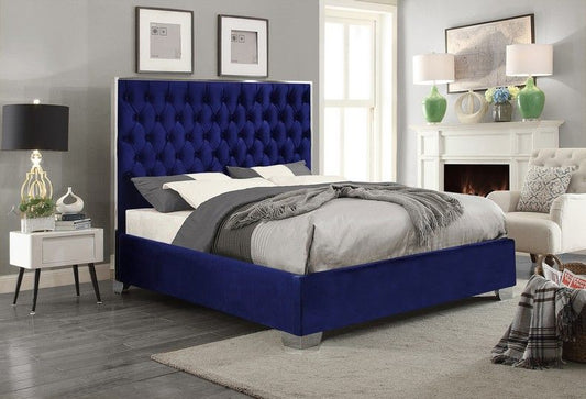 Blue Velvet Fabric Platform Bed