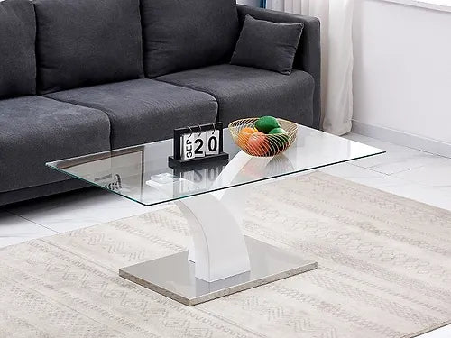 Coffee Table - Glass with White and Stailess Steel Base IF-2673