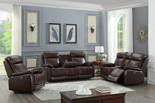 Brown Genuine Leather/Match Power Recliner Love Seat LTd Quantities ONLINE ONLY IF-8019