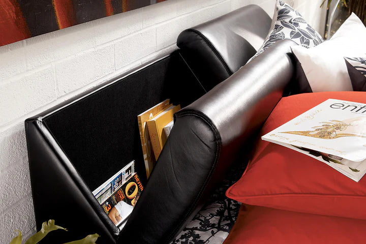 Black, Faux Leather, Storage Headboard Double / Queen IF-193B Bed,