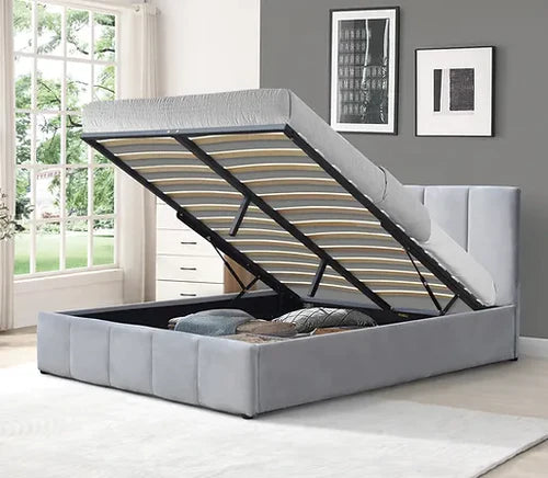 Frankfurt Lift Top Storage Bed Queen Grey Velvet Que 365