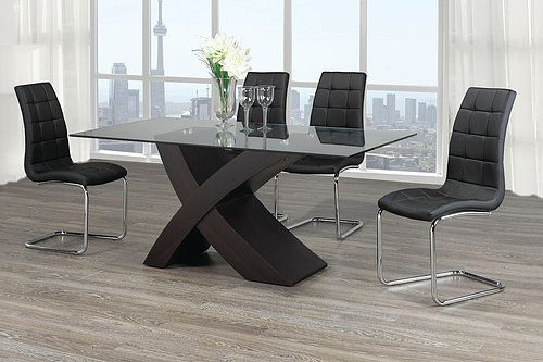 Glass Table Top with 6 White Chairs IF05-T-1092/C-1786