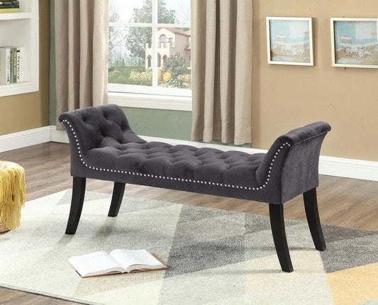 Grey velvet bench with deep tufting and nailheads IF-6230