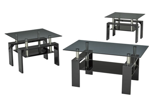 IF-2011 - 3pc Smoked Glass Coffee Table Set' with silver legs and black top
