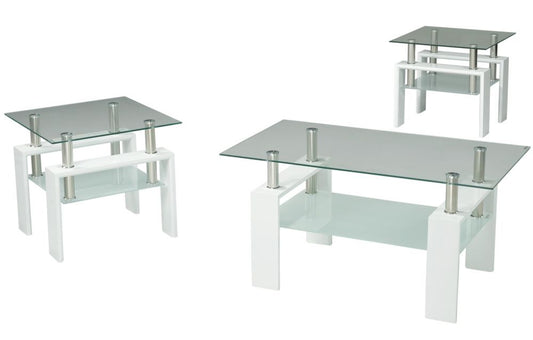 IF-2013 -3pc Frosted Glass Coffee Table Set with silver and white legs