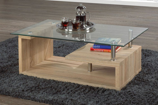 IF-2052 -3D Oak Finish Coffee Table with silver touch