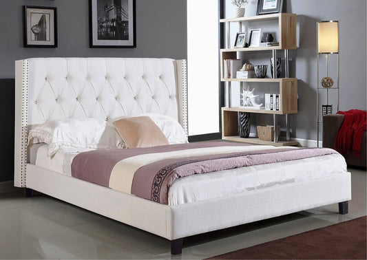 IF-5802- Ivory Fabric Bed with Nailhead Detail