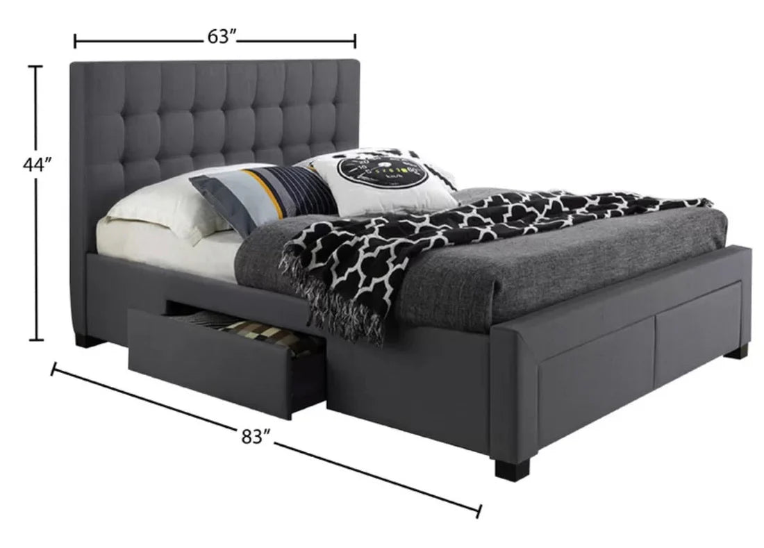 Grey Fabric Bed with Drawers T2152
