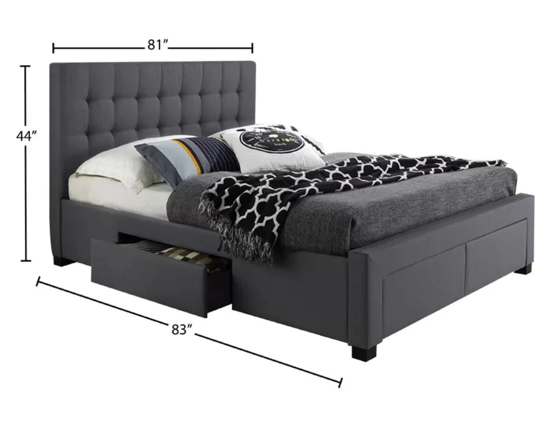 Grey Fabric Bed with Drawers T2152