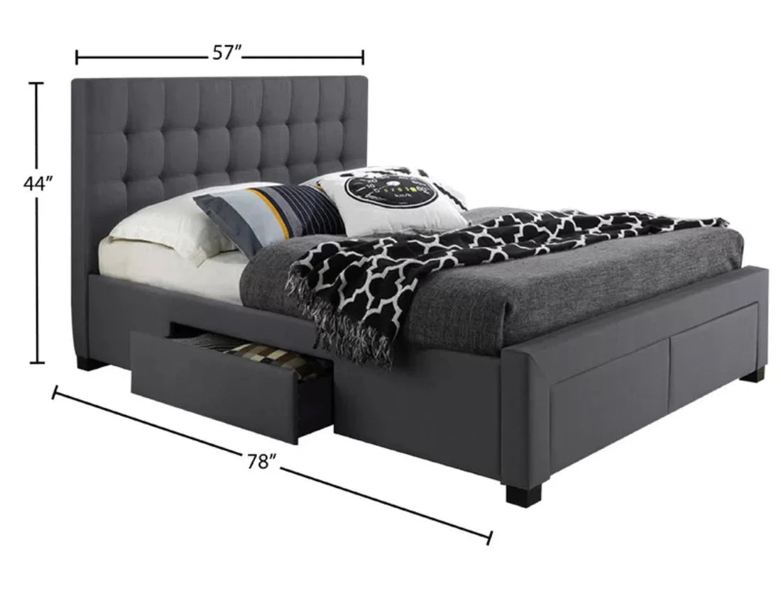 Grey Fabric Bed with Drawers T2152