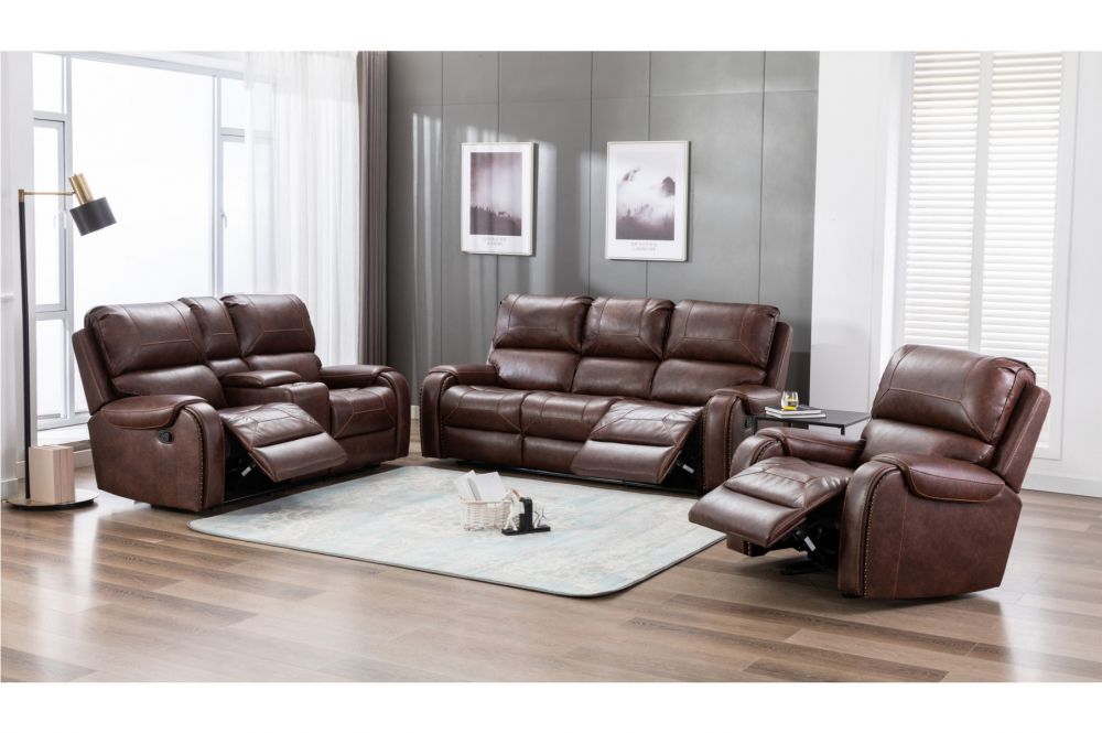 Recliner Sofa Set In Warm Brown Finish