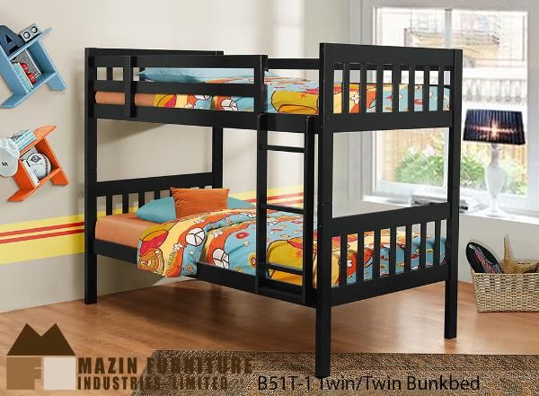 Twin Bunk Bed In Dark Espresso Hard Wood Finish