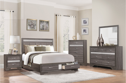 Luster Gray finish  6 PC Queen Bedroom Collection available in Grey/White 1505 MZ365