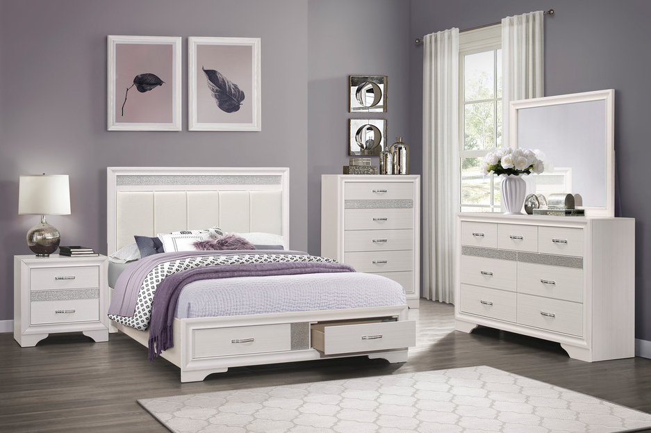 Luster Gray finish  6 PC Queen Bedroom Collection available in Grey/White 1505 MZ365