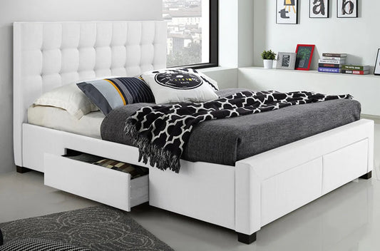White Fabric Bed with Drawers T2152W