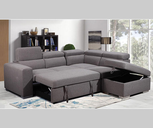 HILDA SECTIONAL WITH STORAGE OTTOMAN - GREY