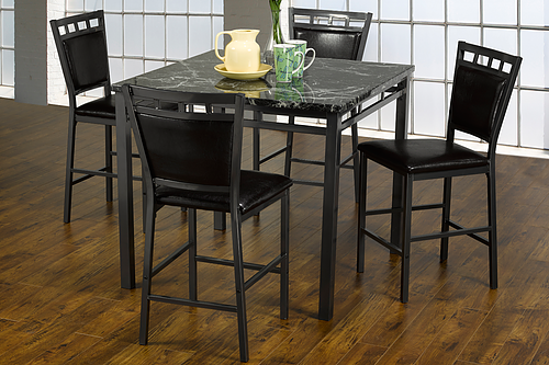 5 Pc Dining Set Gun Metal And Faux Marble IF05 - T-1230 C 1231