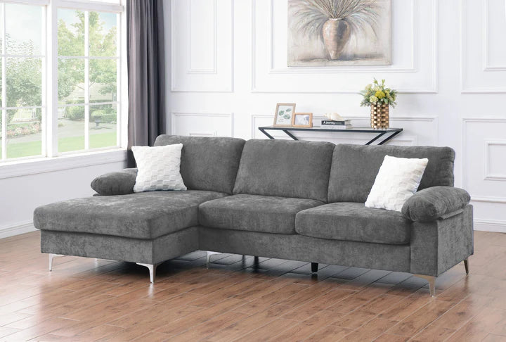 NOVA Sectional Sofa, 103" Wide, Grey, Fabric, Left Hand Chaise Only, Chrome Metal Legs BOl-365
