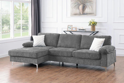 NOVA Sectional Sofa, 103" Wide, Grey, Fabric, Left Hand Chaise Only, Chrome Metal Legs BOl-365