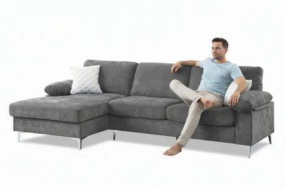 NOVA Sectional Sofa, 103" Wide, Grey, Fabric, Left Hand Chaise Only, Chrome Metal Legs BOl-365